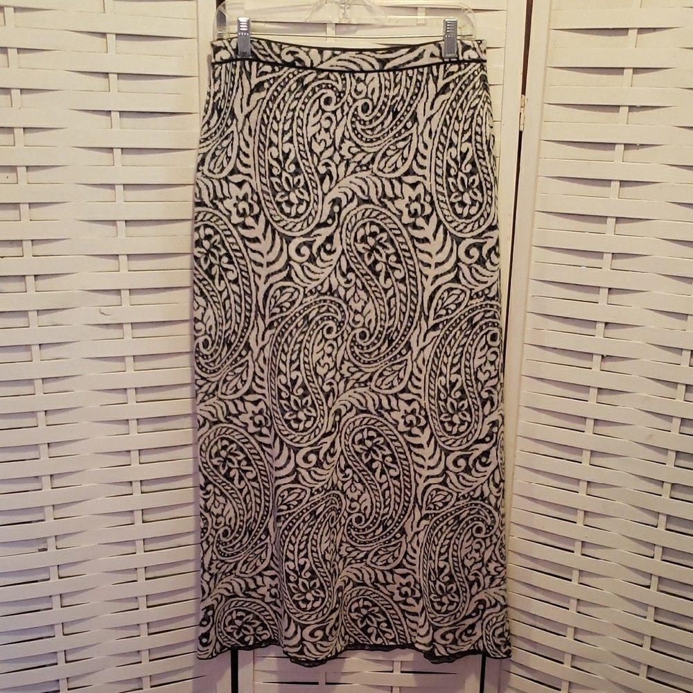 Peruvian Connection Black and White Paisley Skirt Size M - Picture 3 of 5